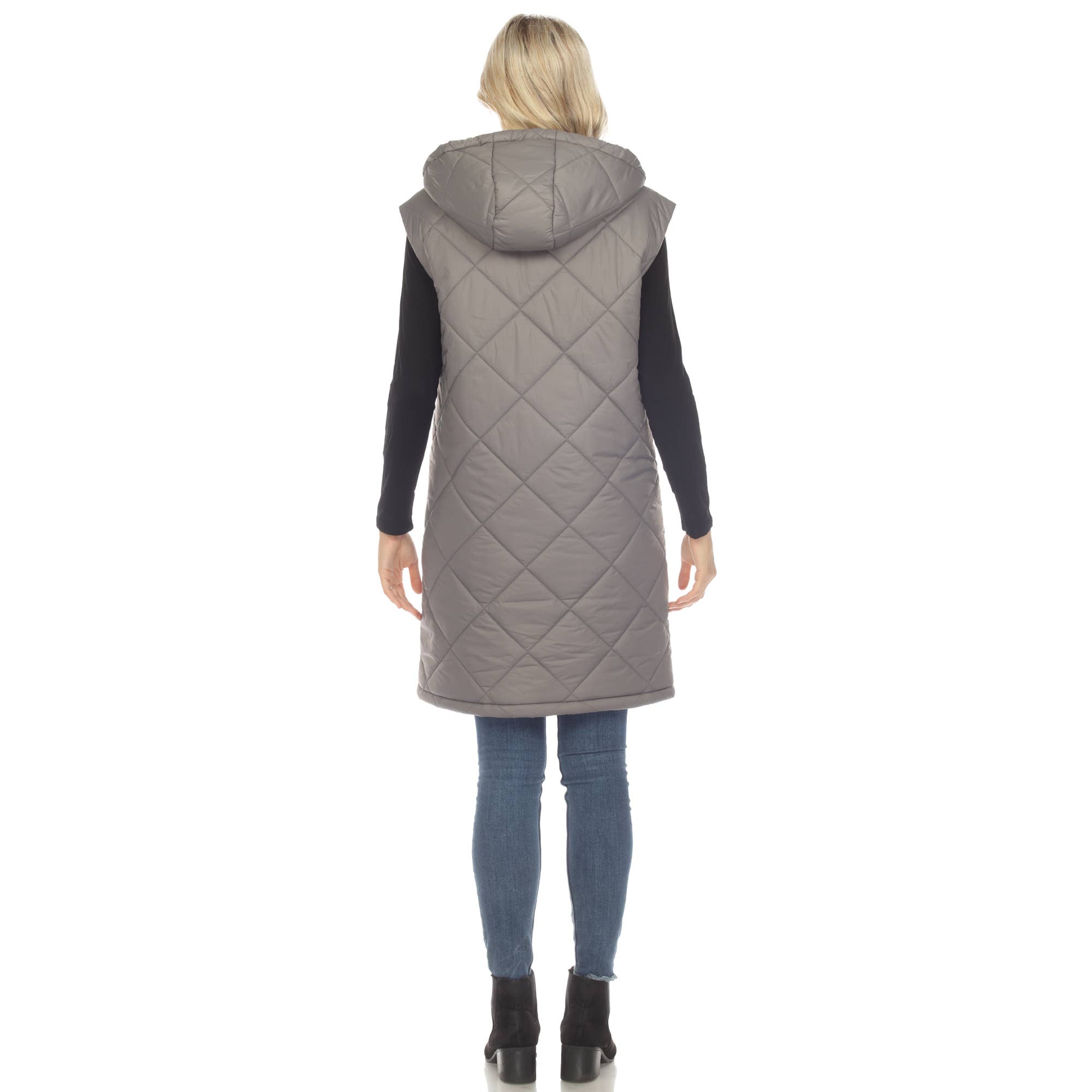 WHITE MARK - Wholesale Outerwear Vest - Women's - Women's Diamond Quilted Hooded Puffer Vest17