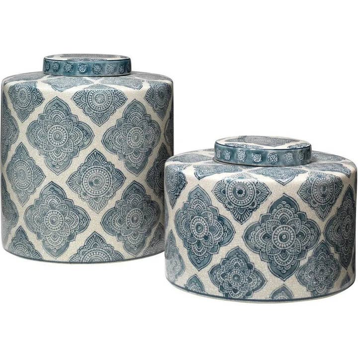 LOOMLAN - Wholesale Canister Set - Coastal Style Blue Ceramic Oran Canisters 2PC