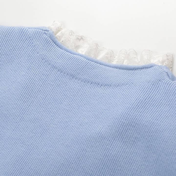 Color as pictures JK215 Elegant Lace-Trim Knit Top with Belt & Jewel Detail for wholesale on Faire6