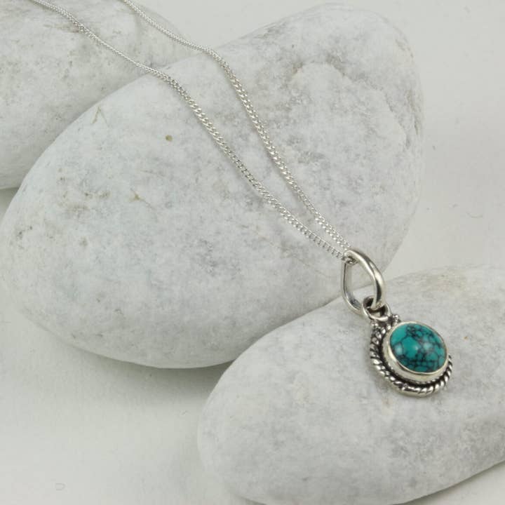 Twisted Wire Round Pendant Necklace with Turquoise for wholesale by The Jewellery Store London