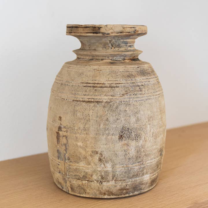 Sandstone & Sage - Wholesale Vase - Antique Neutral Primitive Wooden Vase8