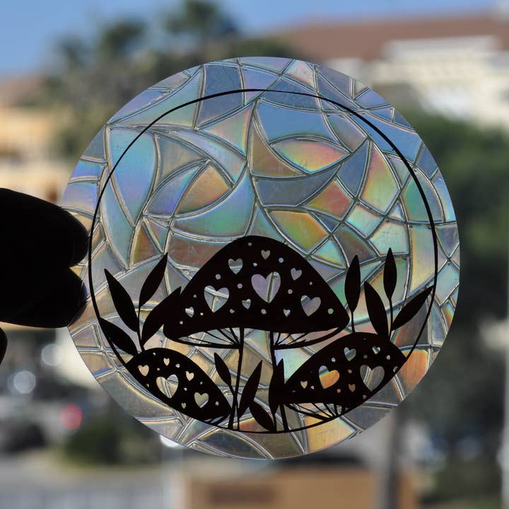 Sun catcher mushroom stickers for wholesale by La baleine qui embosse