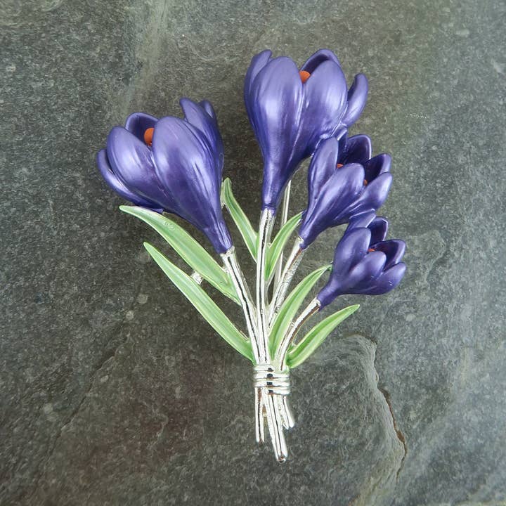 Crocus Purple Flower Brooch for wholesale by Alexander Thurlow & Co Ltd