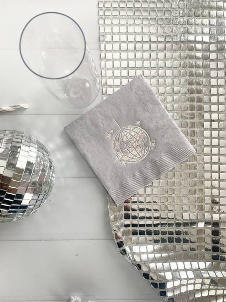 Lux Grey and Silver Disco Ball Cocktail Napkins for wholesale by EnFete, LLC
