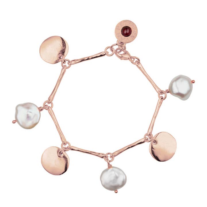 River Stone Rose guld Disc & perle knogle armbånd for engroshandel hos Van Peterson Designs