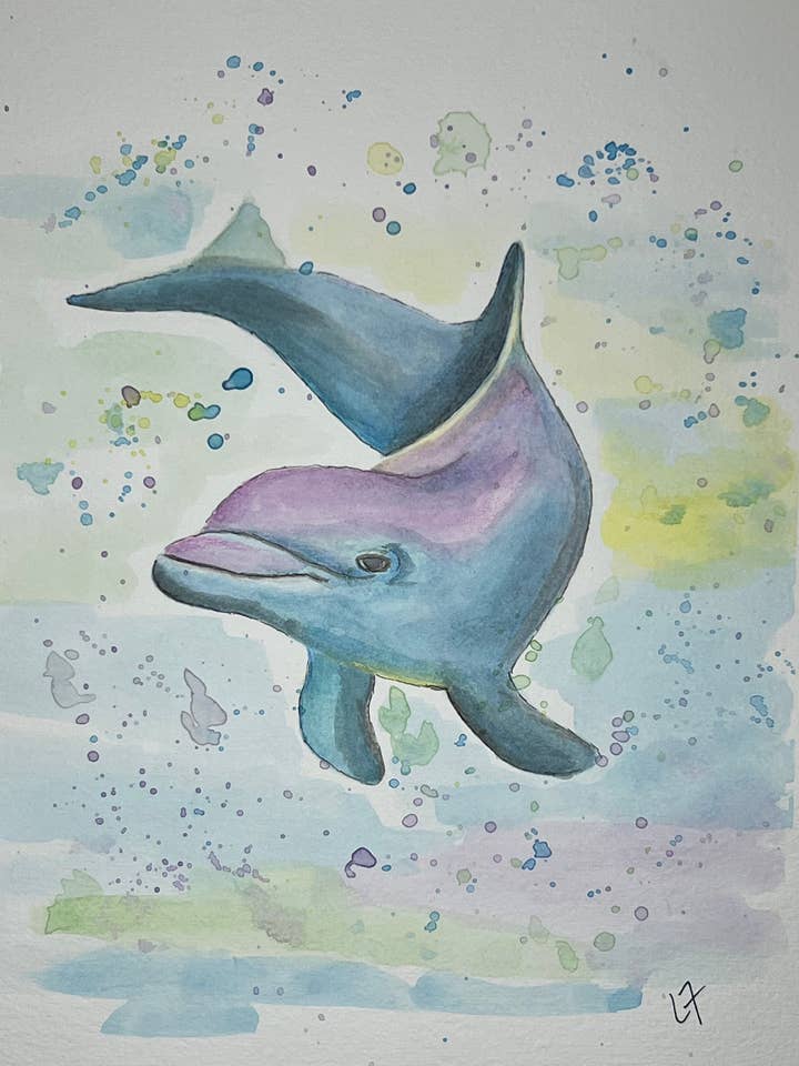 Playful Dolphin Print for wholesale by Fox's Den Art