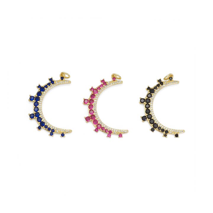 Black Fuchsia Cobalt CZ Cresent Moon Charm, Sku#L688 for wholesale by BestBeads&Beyond