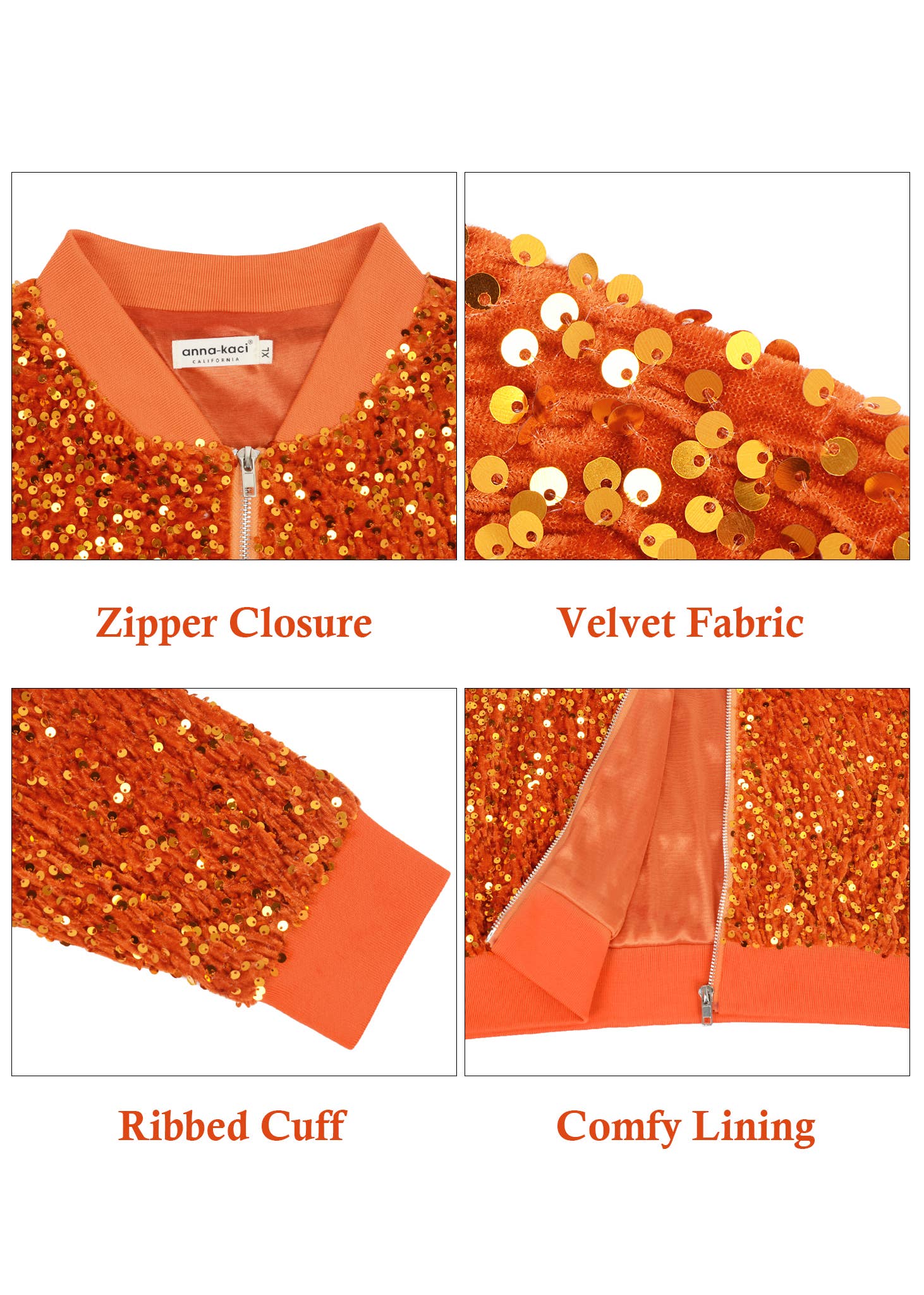 Anna Kaci Wholesale - Wholesale Jacket - Women's - Women's Sparkly Sequin Jacket Glitter Long Sleeves Front Zip41