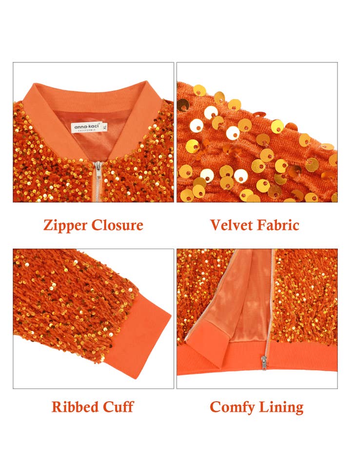 Anna Kaci Wholesale - Wholesale Jacket - Women's - Women's Sparkly Sequin Jacket Glitter Long Sleeves Front Zip41