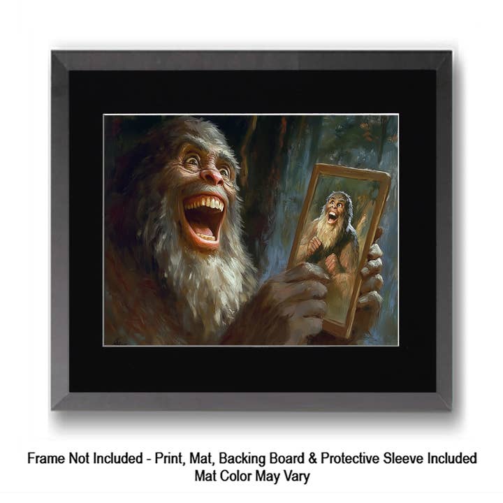 Mowbi - Vendita all'ingrosso Stampa artistica - Tipo Tosto, Bigfoot: Credi in Te Stesso - Stampe d'Arte di Criptidi - Stampe di Bigfoot – Opera d'Arte 8″x8″ in Passepartout 12″x12″31