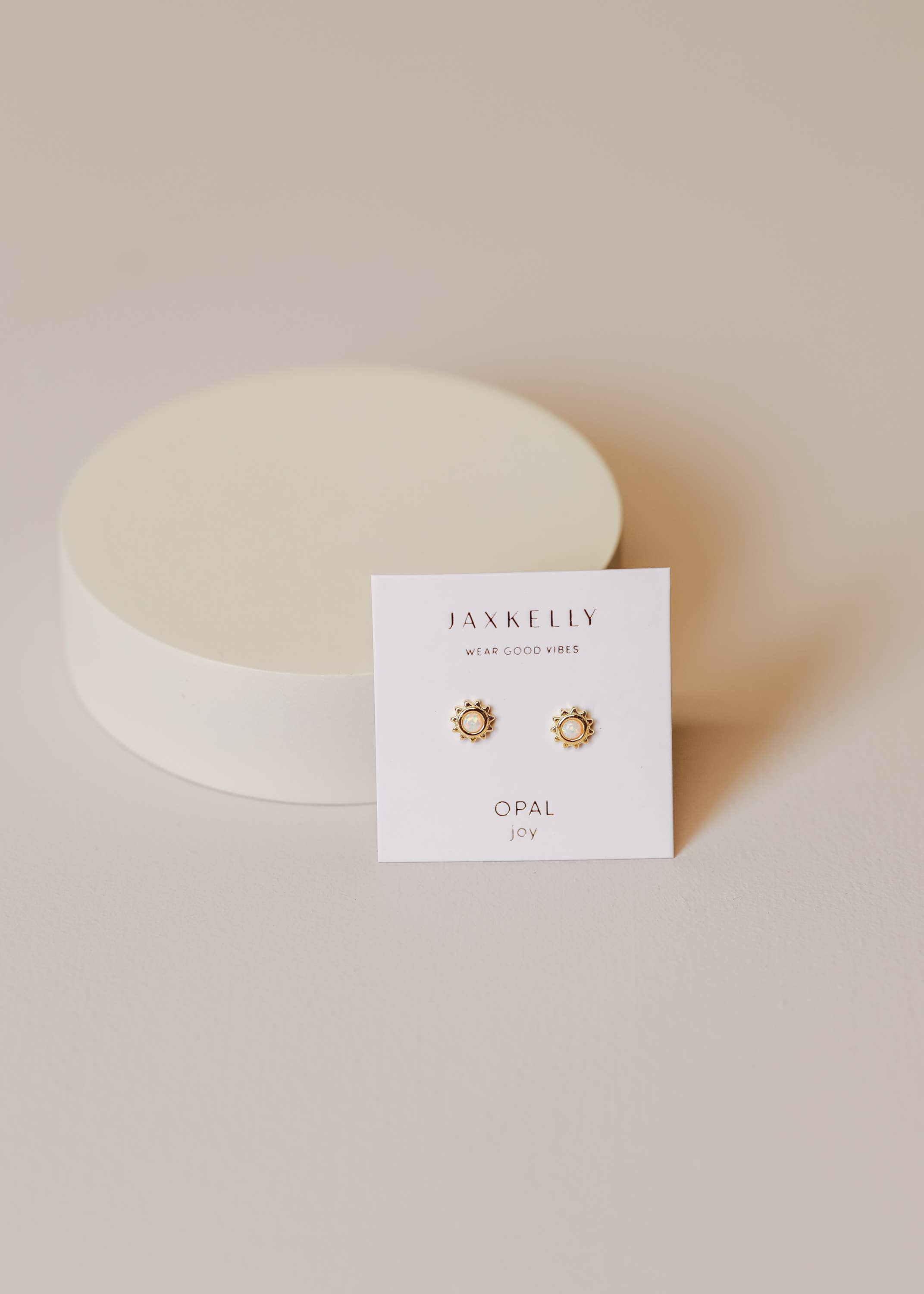 JaxKelly – wholesale Stud/post earrings – Sun Stud - White Opal - Gold Earrings1