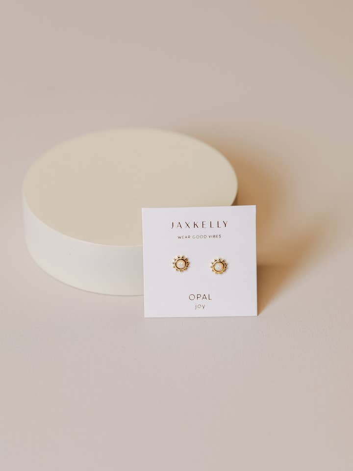 Sun Stud - White Opal - Gold Earrings for wholesale by JaxKelly