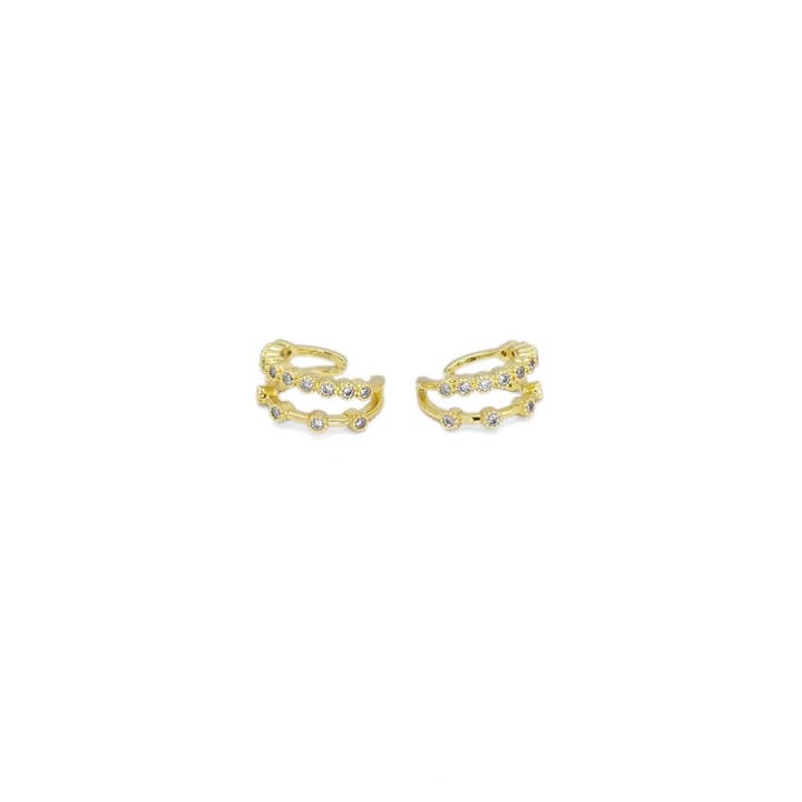 Gold Clear CZ Double Lines Ear Cuff, Sku#Y823 for wholesale by BestBeads&Beyond