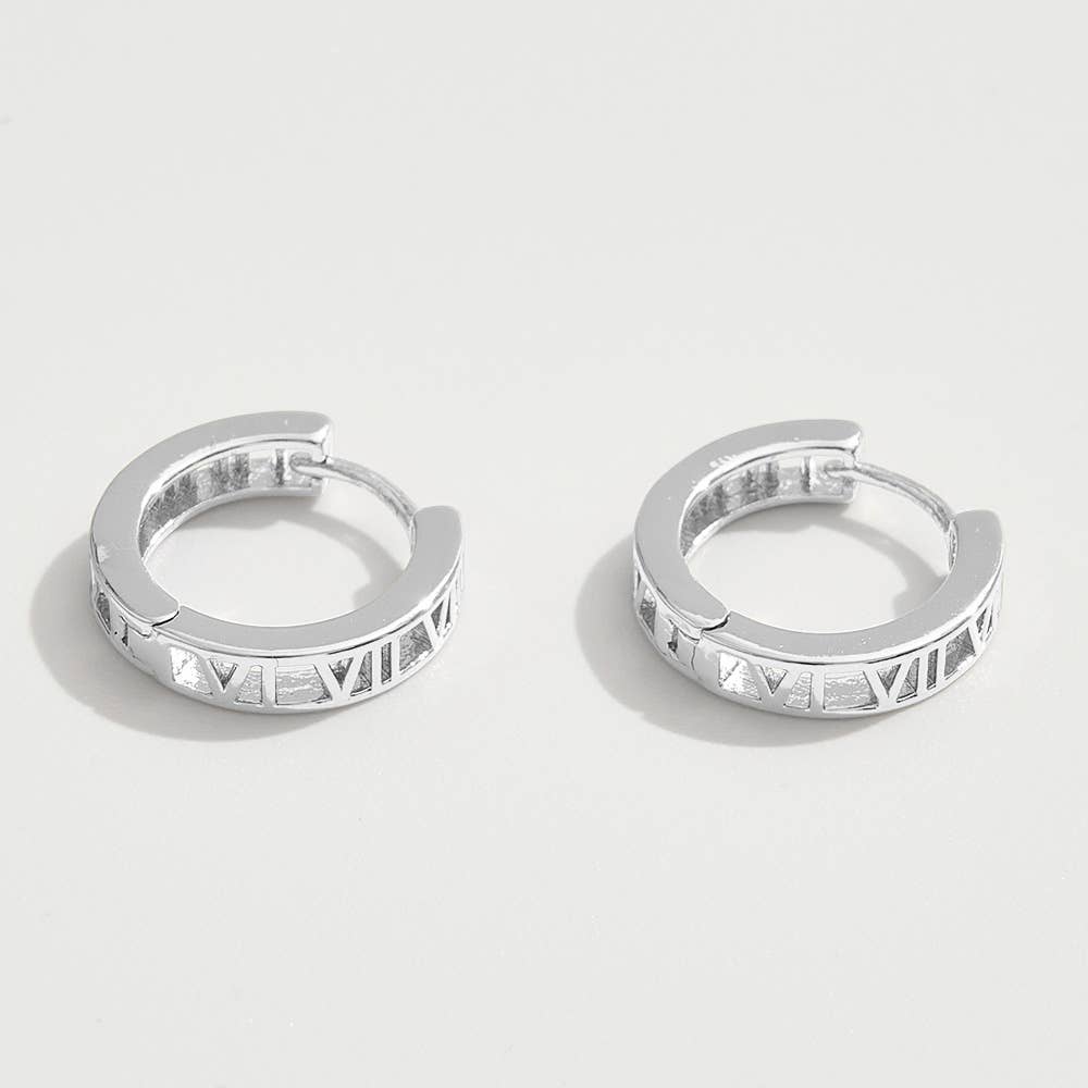 Sensibling Corp. - Wholesale Huggie Earrings - 14K Gold Dipped Roman Numeral Huggie Hoop Earrings2