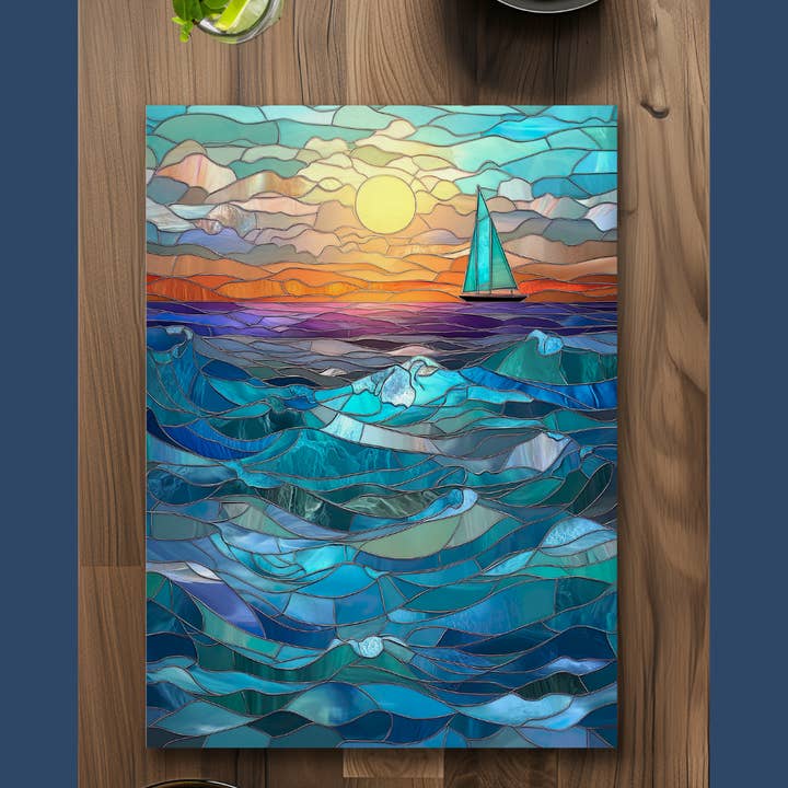 Fernville Creations - Wholesale Cutting Board - Seascape Tempered Glass Cutting Board, Printed Stained Glass8
