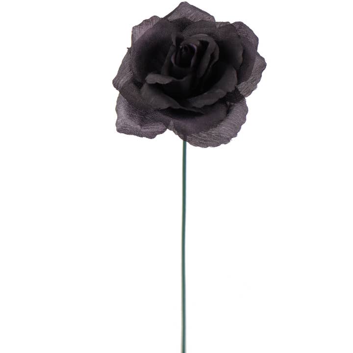 Larksilk - Wholesale Artificial Flowers - Black Silk Rose Picks | 50 Pack - 8In X 3In.