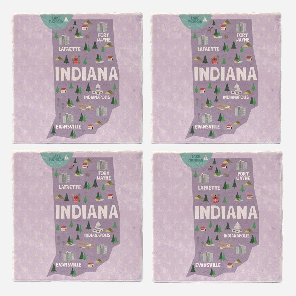 Versatile Coasters - Vente Sous-verre - Sous-verres d'illustration de l'État de l'Indiana1