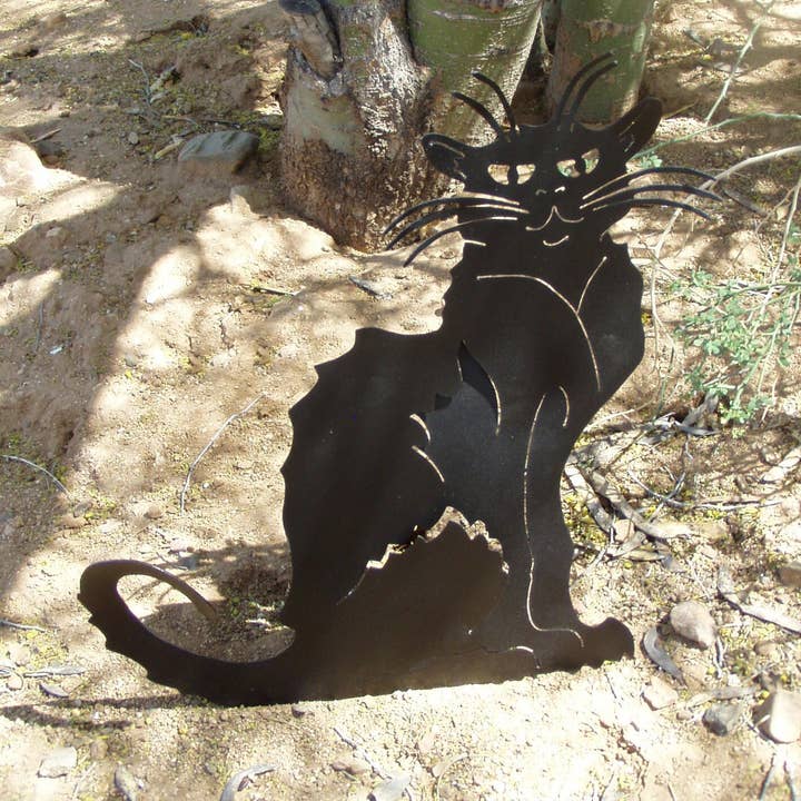 Crooks Designs - Wholesale Outdoor Ornament/Decor - Black Cat Yard Garden Statue, El Gato Metal Yard Art
