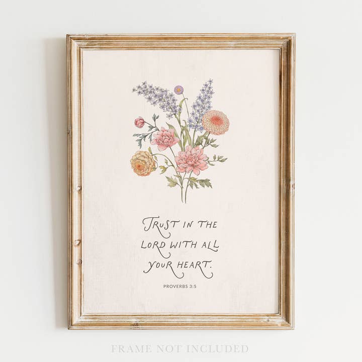 Trust in the Lord Floral Art Print Christian Gift Decor for wholesale by Rooted in Truth