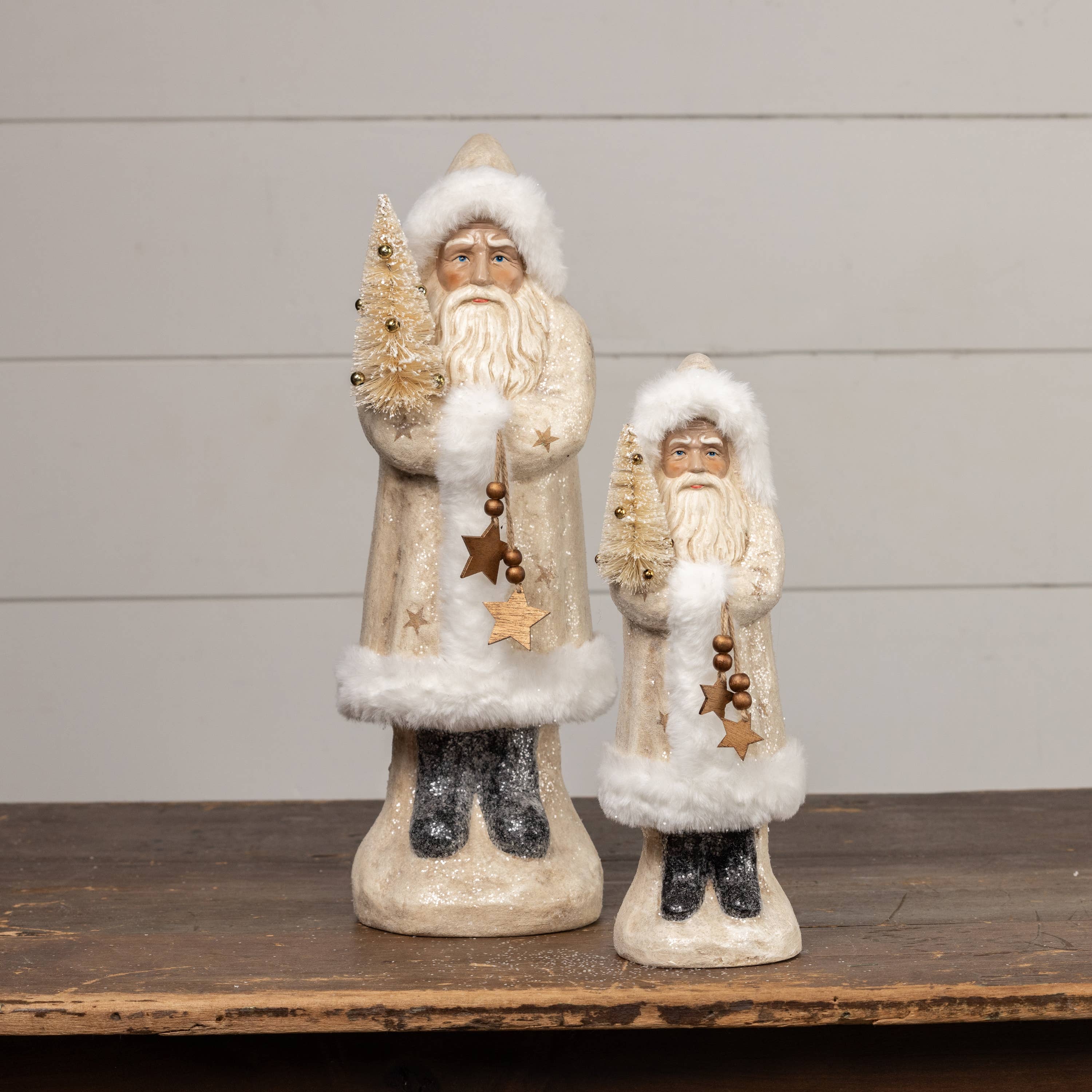 Ragon House - Wholesale Christmas Decoration - 16.5" GLITTERED IVORY BELSNICKLE W/ GOLD STARS3