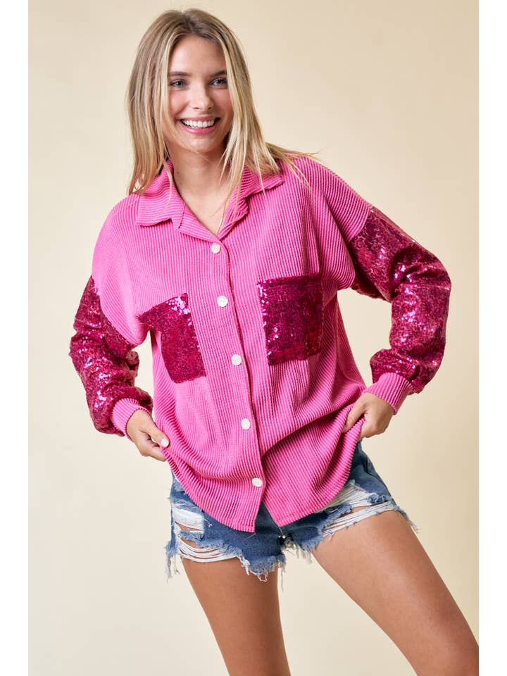 lovely melody - Wholesale Shirt Jacket/Shacket - Women's - LMT4179-Sparkle and Shine Ribbed Shacket