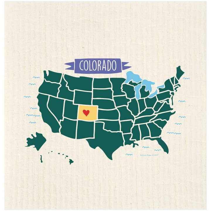 Colorado Map Highlight Swedish Dishcloth for wholesale by Potluck Press