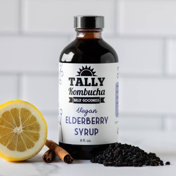 Tally Kombucha - Vendita all'ingrosso Sciroppi aromatizzati - Sciroppo di Sambuco Vegano–Supporto Immunitario Biologico (8oz)0