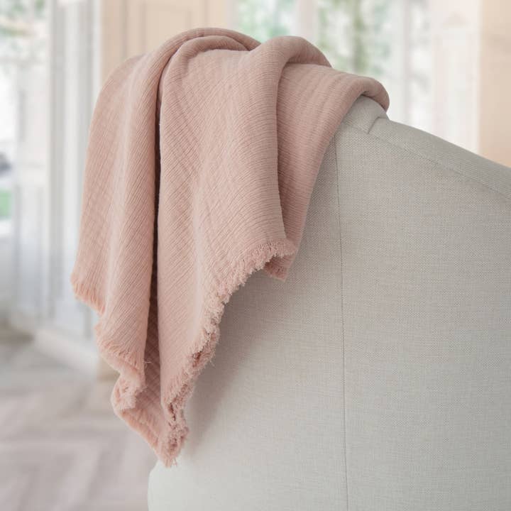 Tajik Home LLC - Wholesale Throw Blanket - Evie Gauze Cotton Throw Blanket – Frayed Edge, Soft, cozy