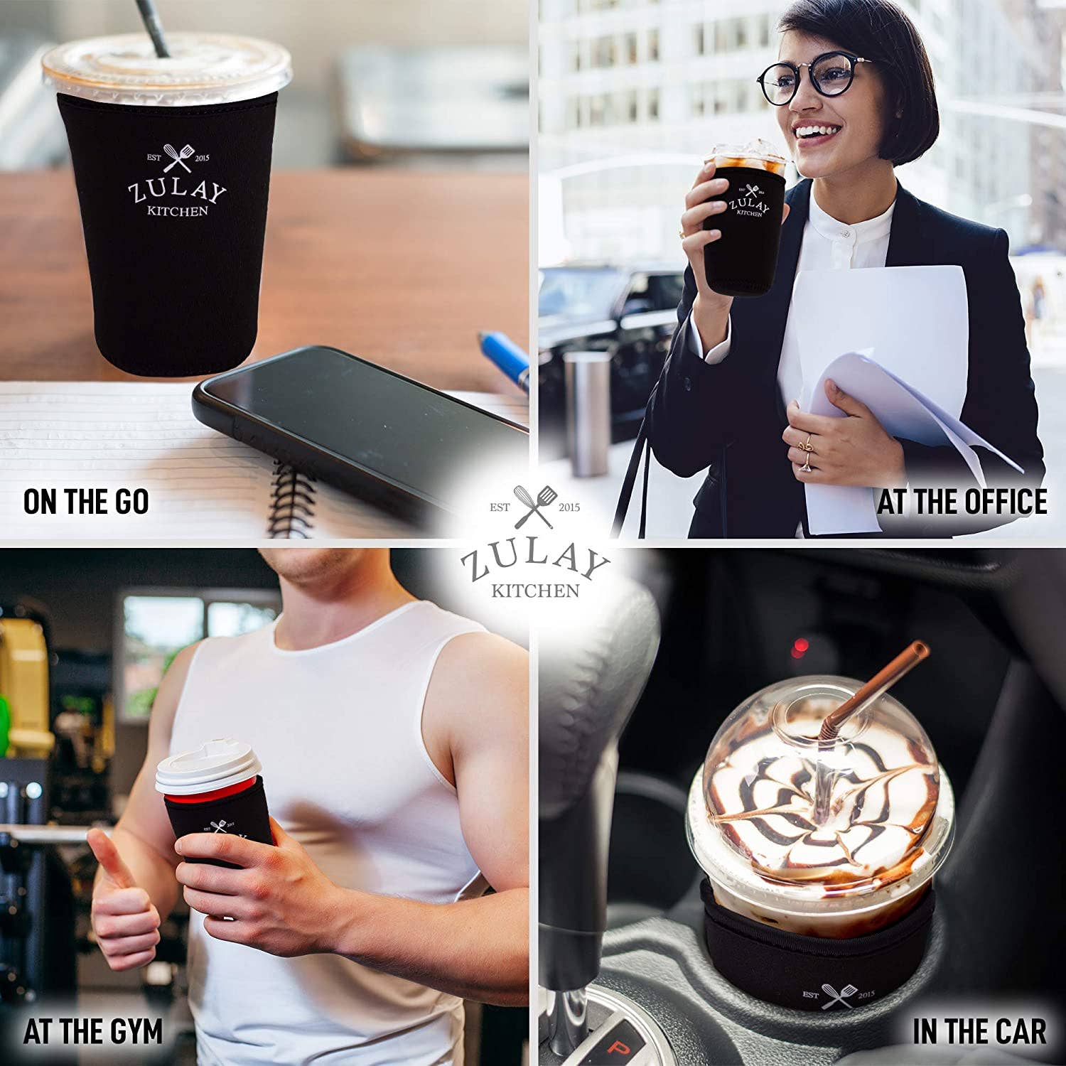 Zulay Kitchen - Wholesale Drink Huggers & Koozies - Reusable Iced Coffee Sleeve - 5-inch Medium Sized Insulator5