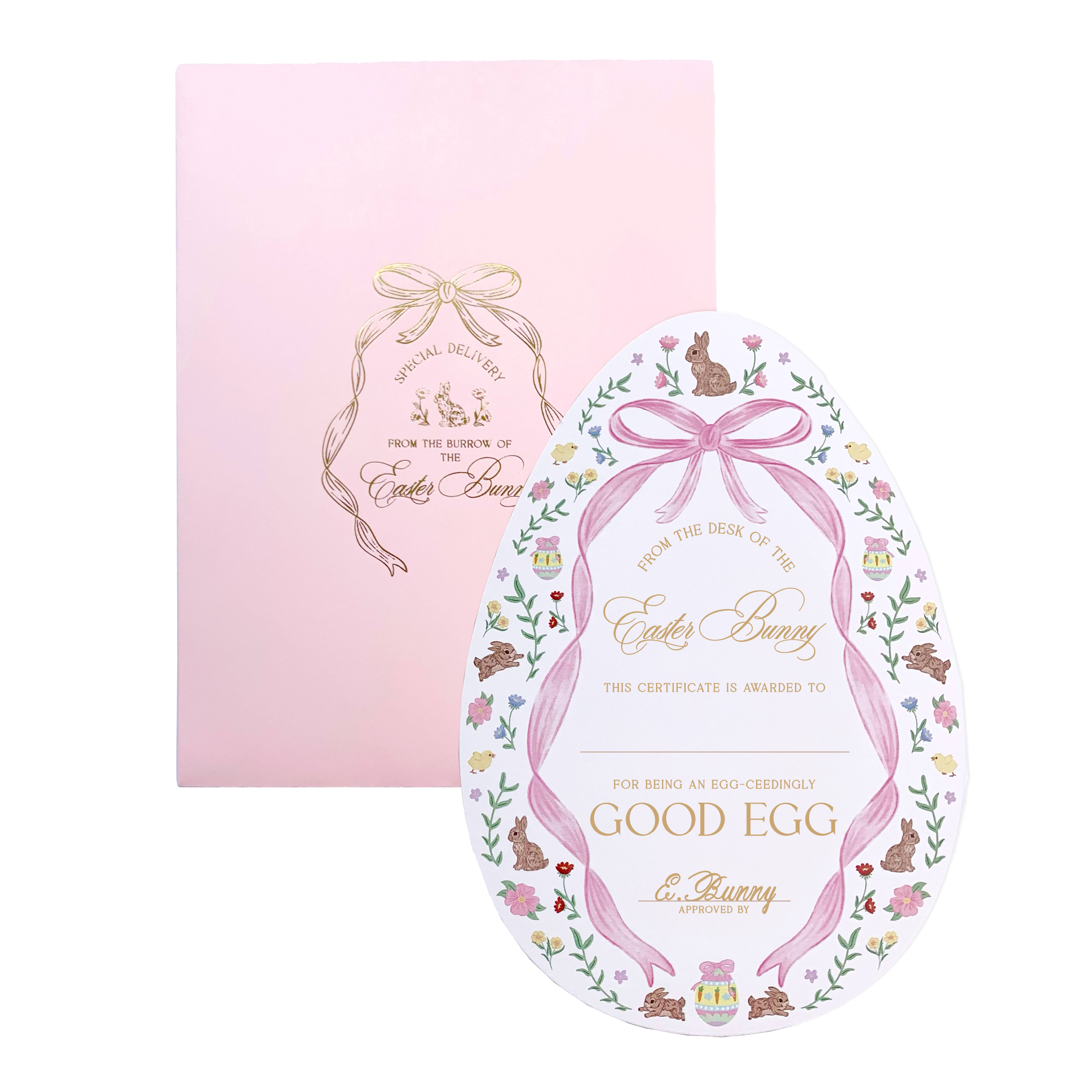 Black Bow Studio - Wholesale Easter Card - Easter Bunny Good Egg Certificate and Envelope Pink1