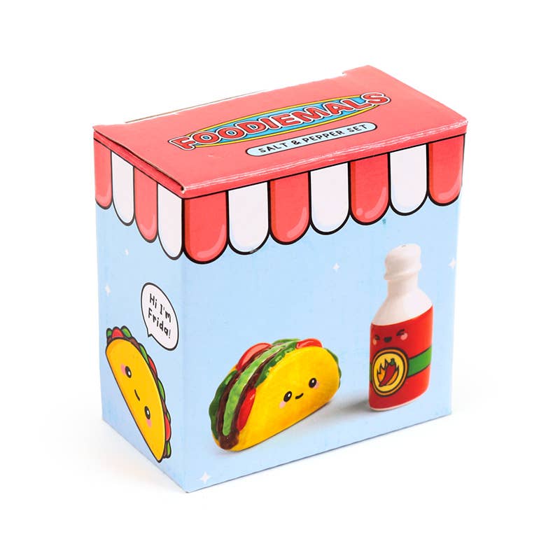 Puckator Ltd – Großhandel Salz- & Pfefferstreuer-Set – Frida das Taco/Hot Sauce Foodiemals Keramik Salz/Pfeffer Set2