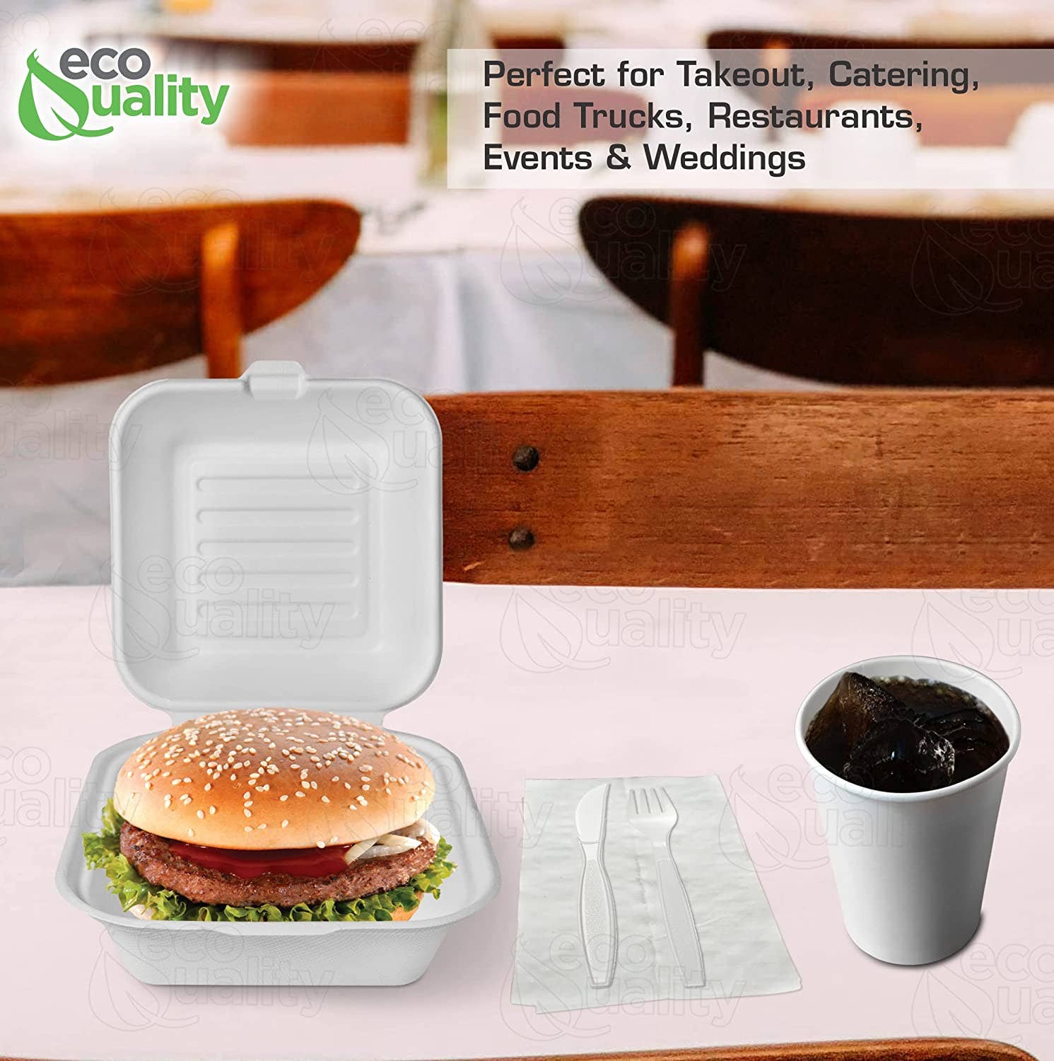 EcoQuality - Wholesale Food Storage Container - Compostable Square Hinged Clamshell 6x6 Food TakeOut Box7