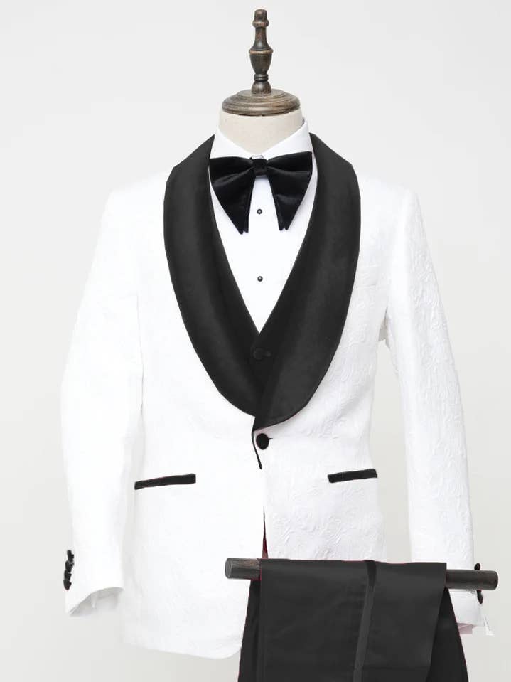 Ferrecci - Wholesale Smoking - Heren - Ferrecci - Heren Gilet Wit Paisley Bruiloft & Prom Tuxedo