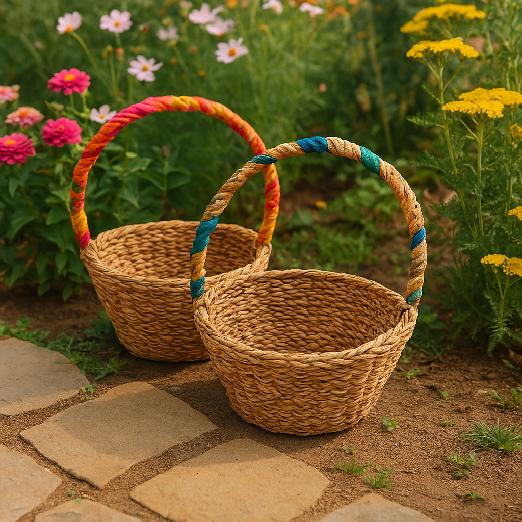 Matr Boomie Fair Trade - Wholesale Basket - Harvest Long Handle Easter Basket - Hand Woven, Upcycled Sari4