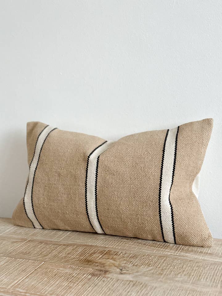 India Luxe Cotton Cushion Cover 50x30 - Beige, Black & Cream for wholesale by Ellenvale Trade