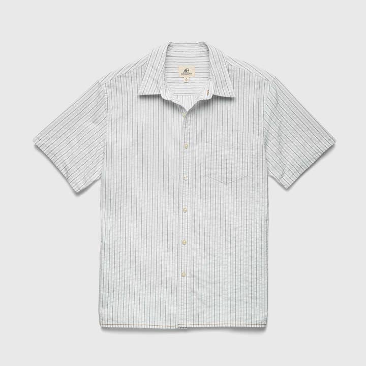 Joseph Crinkle Stripe Short Sleeve Shirt - White Navy for wholesale by SURFSIDESUPPLY