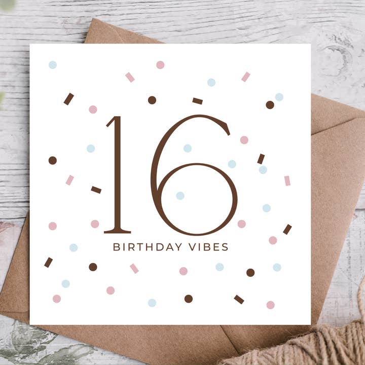 Pastel Confetti Vibes 16th Birthday Card for wholesale by Highgrove Cards