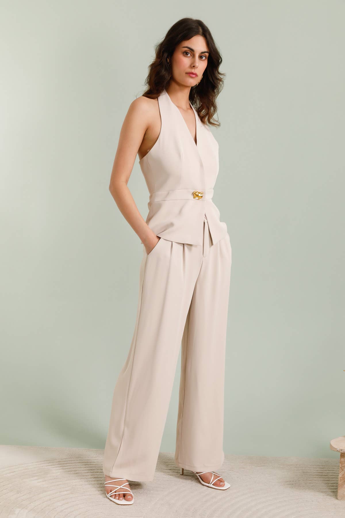 Frime - Venta al por mayor Pantalones - Mujer - Pantalones de pierna ancha de talle alto con pinzas - 261214