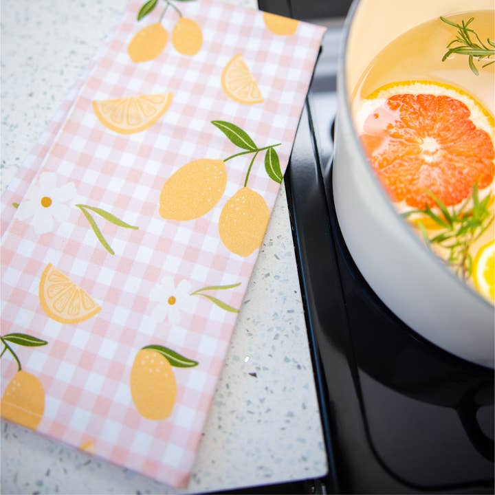 Lemon Gingham | Tea Towel for wholesale by Oak Shore Collective LLC