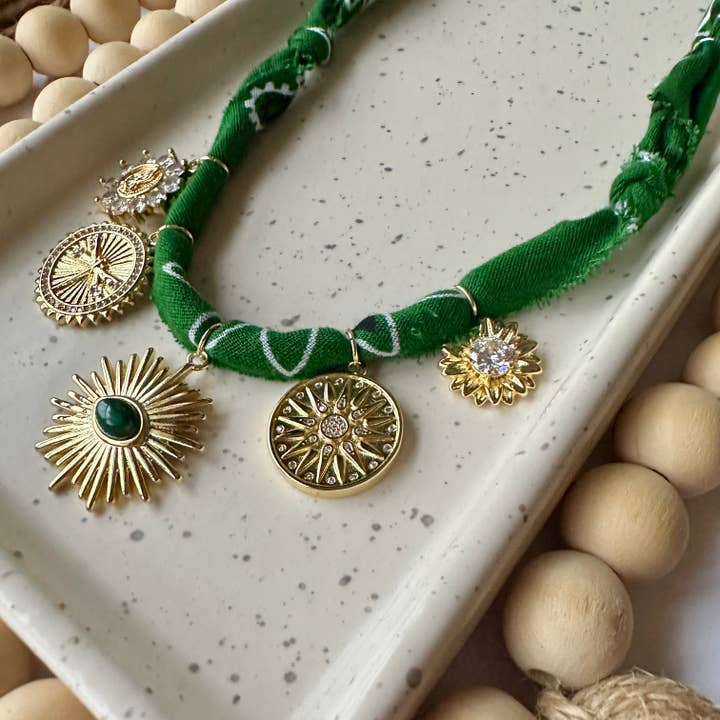 Bandana Charm Necklace | 5 Charms | Gold Filled for wholesale by Larra Mirk Design