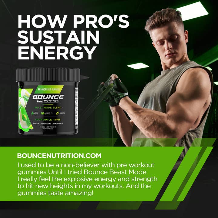 Bounce Nutrition - Vendita all'ingrosso Vitamine/integratori orali - Caramelle gommose pre-allenamento - Beast Mode - Sour Apple V25