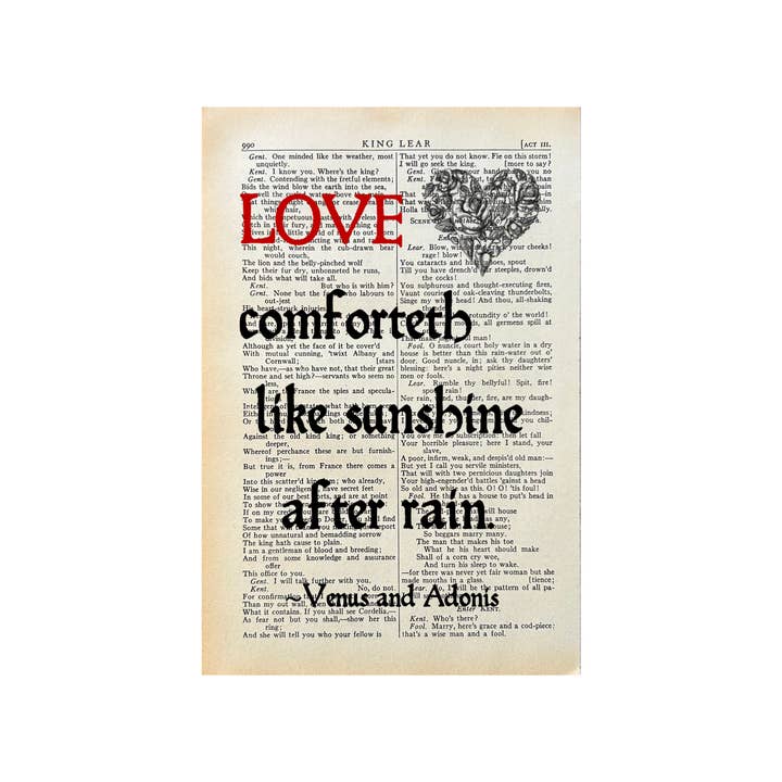 Love comforteth like sunshine | Valentines Book Art for wholesale by Bookish Birds