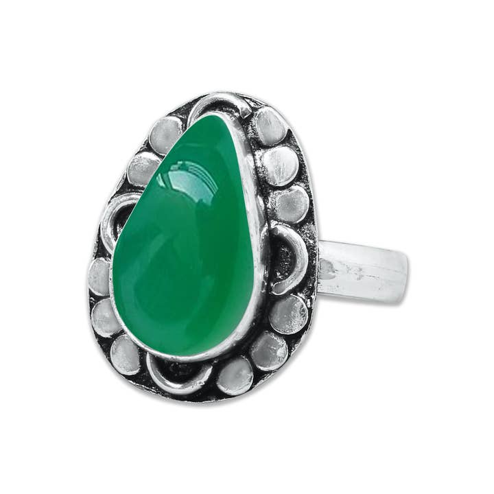 Handmade Jewels - Wholesale Cocktail/Statement Ring - Green Onyx Rings – Handmade, Silver-Plated, Assorted Boho Designs (US Sizes 6–10)9