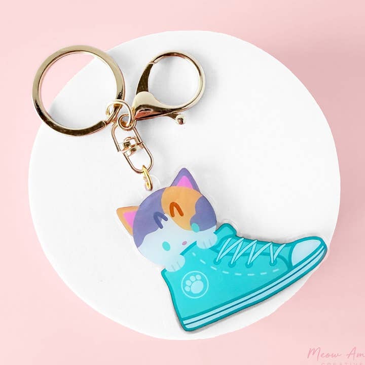 Mint Sneaker Cat Acrylic Charm for wholesale by Meow Amor Creative