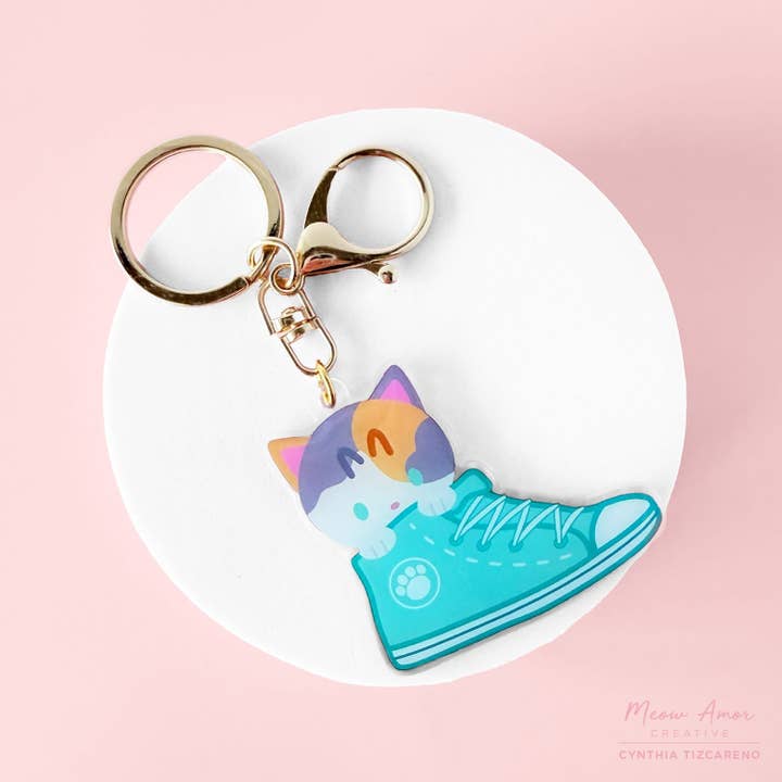 Mint Sneaker Cat Acrylic Charm for wholesale by Meow Amor Creative