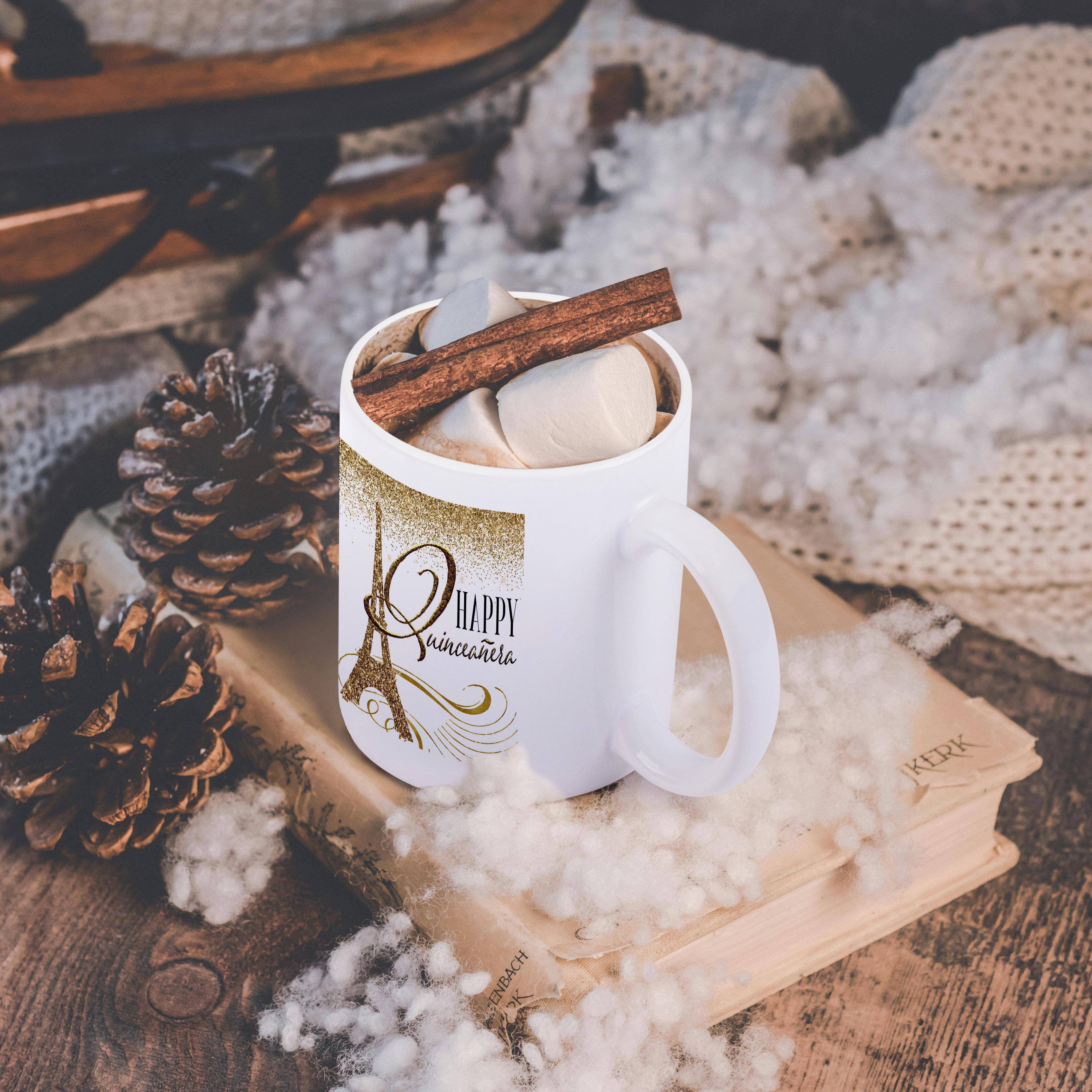 3dRose - Vente Tasse à café - 3dRose, Joyeuse Quinceañera avec une image de la tour Eiffel dorée, Tasse11