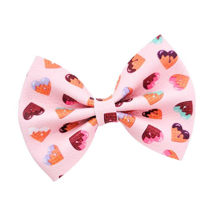 Luna Hair Bow | Vegan Leather Bow | Heart Waffle Cone for wholesale by Caylee & Co