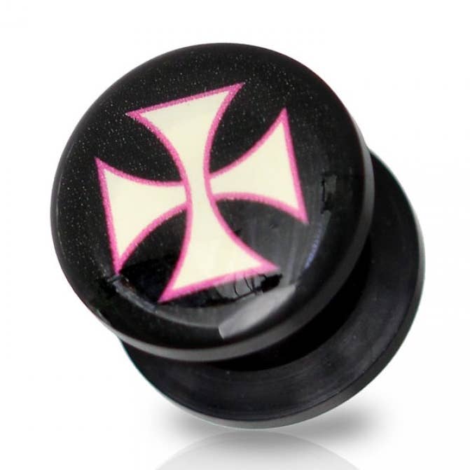 IRON CROSS PRINT TOP BLACK ACRYLIC SCREW FIT PLUG for wholesale by CRAVE