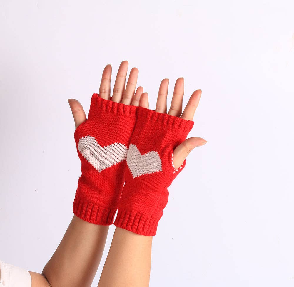 MKS America - Wholesale Gloves - Women's - Peach Heart Pattern Half-Finger Gloves7