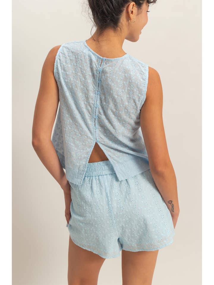 Eyelet Sleeveless Top With Back Buttons for wholesale by HYFVE